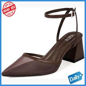 Ankle Strap Pointed Toe Chunky Heel Pumps Wedding Dress Shoes